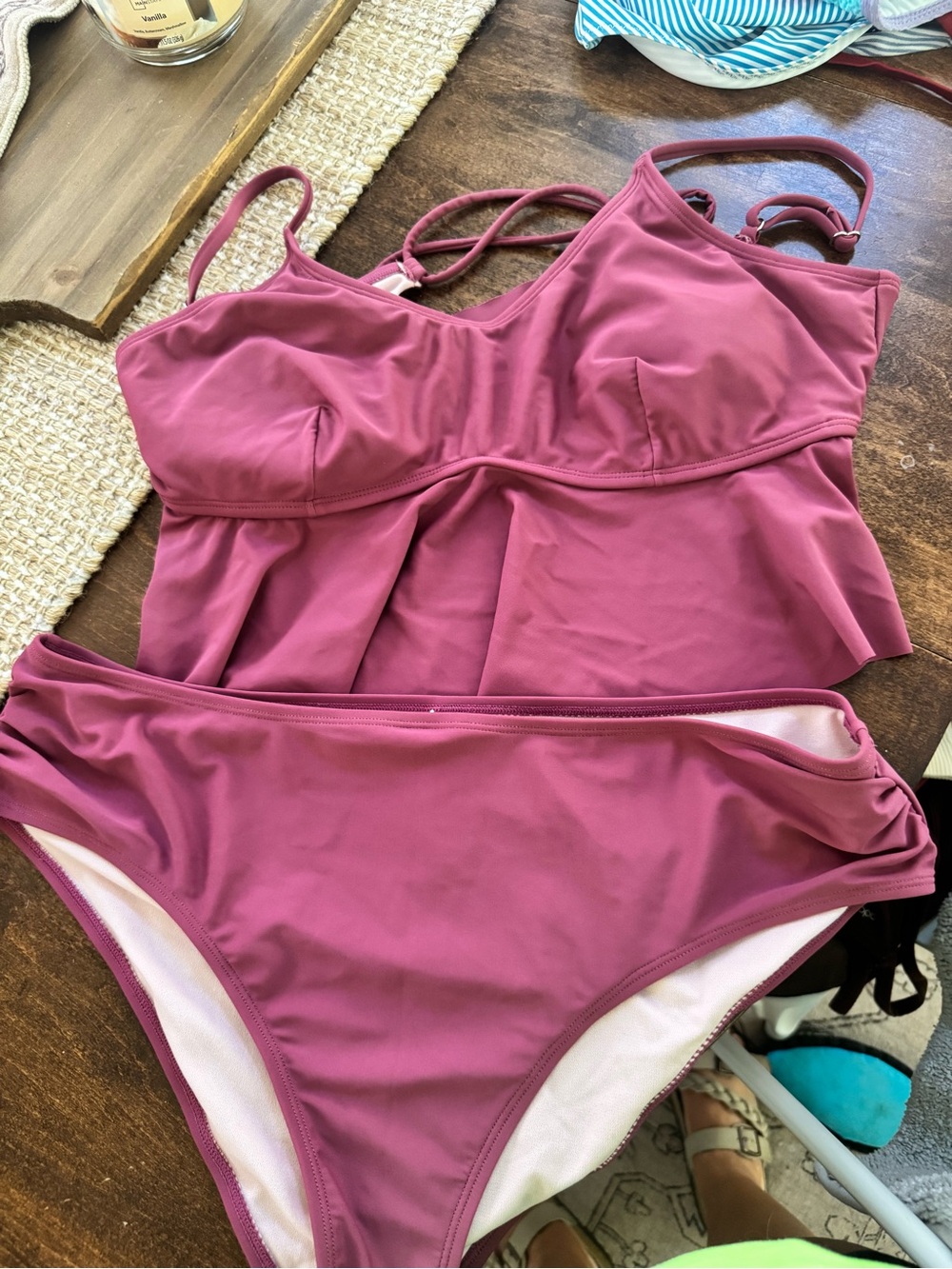 Cupshe Rose Pink Tankini Bikini Set